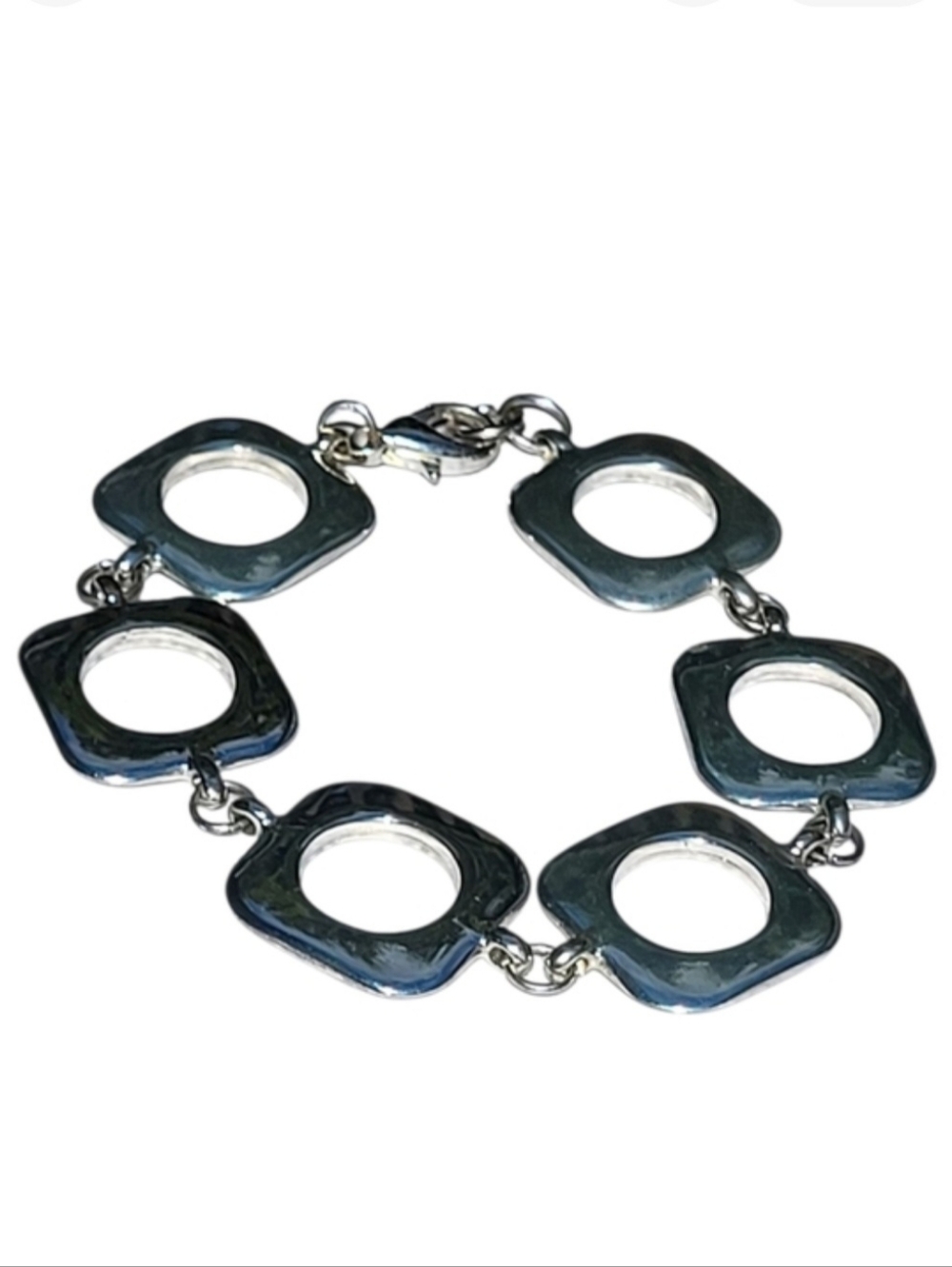 Chunky High Polish Silver Tone Square Cushion Link Bracelet for Women